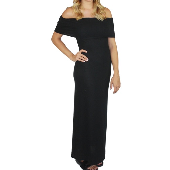NWT Lulus NYTT Foldover Off Shoulder Maxi Dress Black - Picture 1 of 6